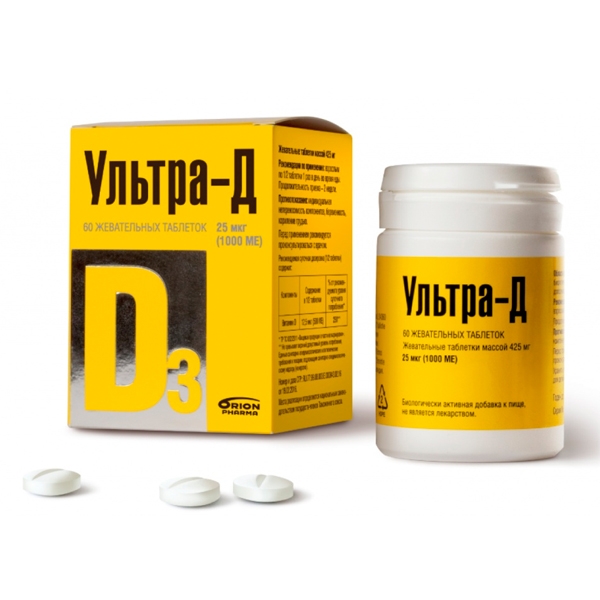 Ultra-D-vitamiini D3 25mk (1000 IU) №60 purutabletti